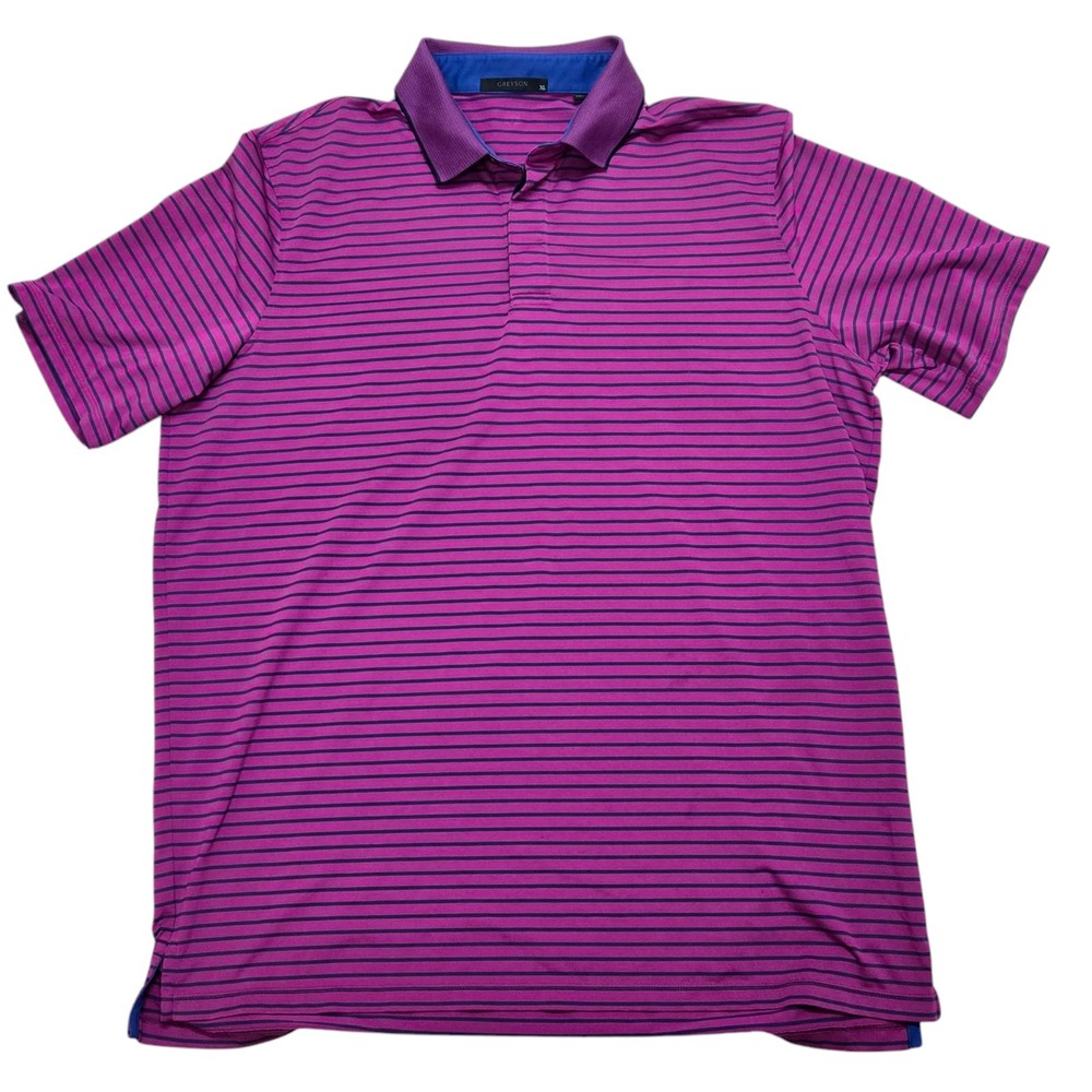 Greyson Polo Golf Shirt Stretch Performance Men's Size XL Purple Striped NICE